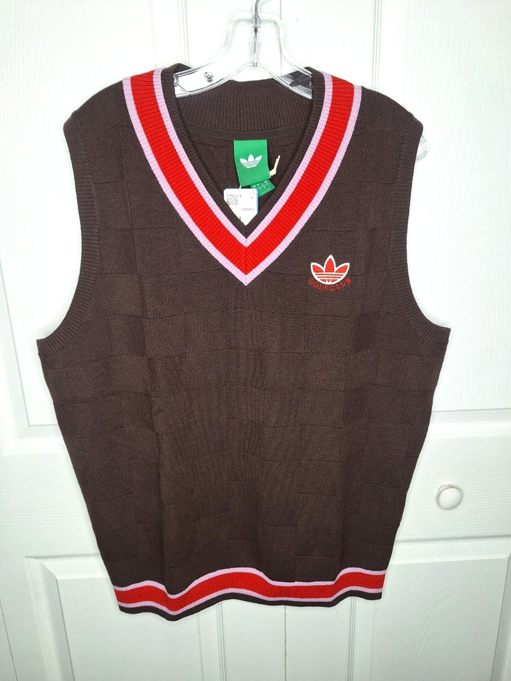 Adidas Originals Knit Vest V Neck Dark Brown Wool Blend Golf JW9862 size Large
